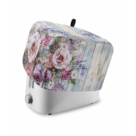 Fsddascl Spring Floral Small Toaster Cover 2 Slice, Kitchen Appliance Covers, Wildflower Pastoral Leaves Wooden Grain Toaster Oven Cover with Loop, Bread Machine Cover Polyester Dust Cover