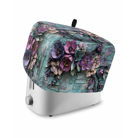 Fsddascl Spring Floral Toaster Cover 4 Slice, Large Kitchen Appliance Covers, Blue Mottled Walls Vintage Garden Pastoral Toaster Oven Cover with Loop, Bread Machine Cover Polyester Dust Cover