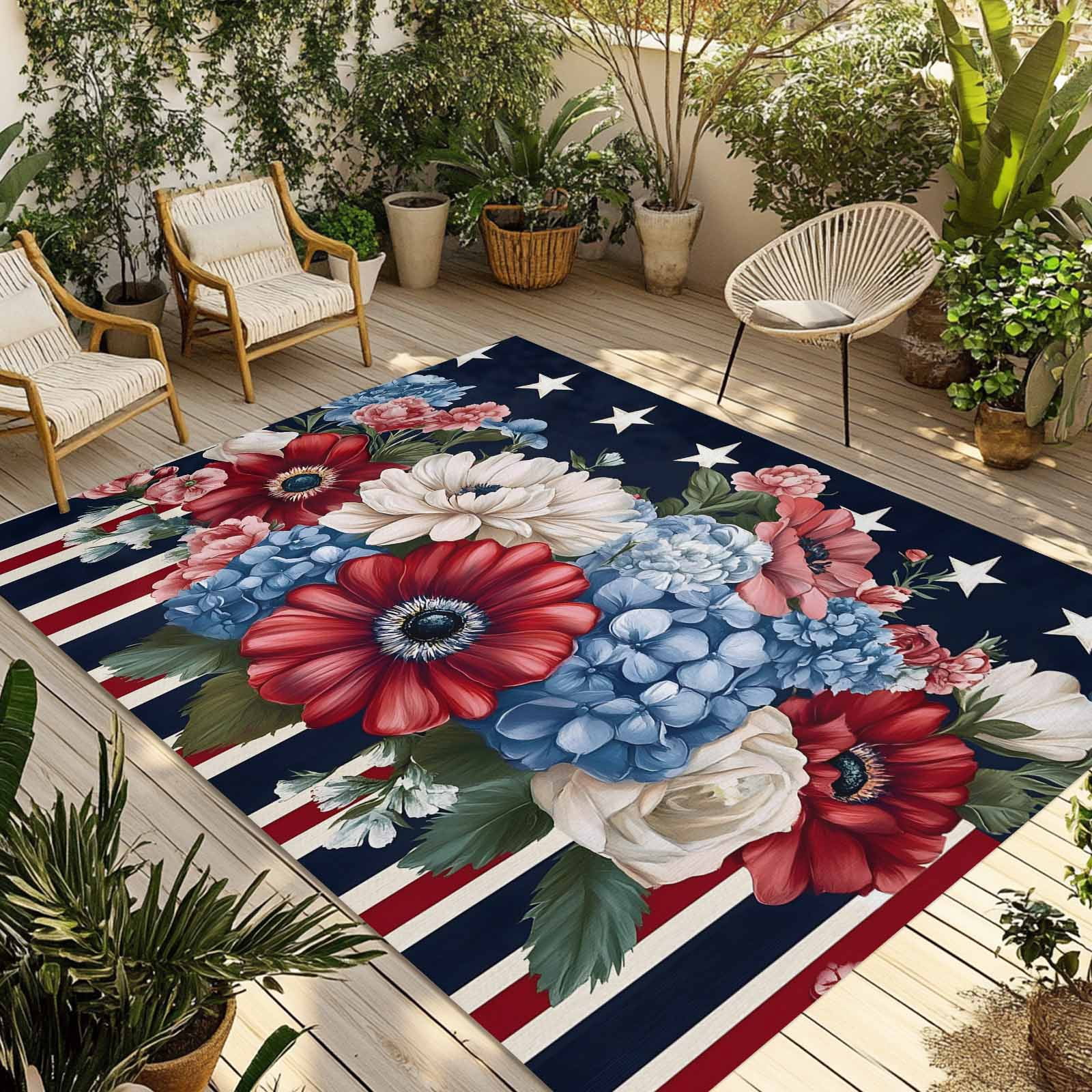 Spring Floral Rugs Fsddascl Spring Flowers Outdoor Rug for Patio/Deck/Porch, Non-Slip ...
