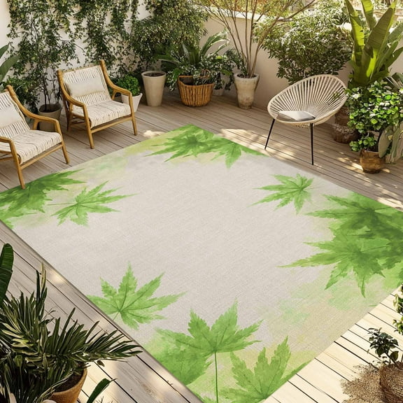 Fsddascl Spring Green Leaves Outdoor Rug for Patio/Deck/Porch, Non-Slip Large Area Rug 4 x 6 Ft, Beige Retro Country Botanical Farm Indoor Outdoor Rugs Washable Area Rugs, Camping Rug Carpet