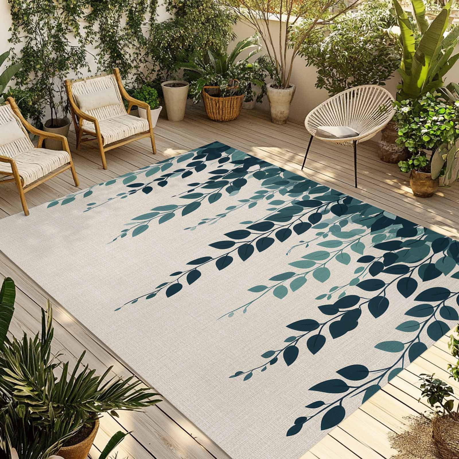 Fsddascl Spring Leaves Outdoor Rug for Patio/Deck/Porch, Non-Slip Large ...