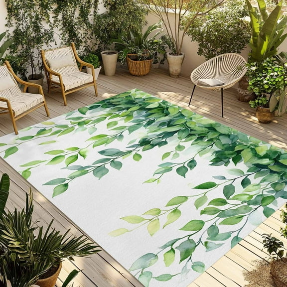Fsddascl Spring Leaves Vines Outdoor Rug for Patio/Deck/Porch, Non-Slip Large Area Rug 4 x 6 Ft, Pastoral Green Botanical Leaf Indoor Outdoor Rugs Washable Area Rugs, Reversible Camping Rug Carpet