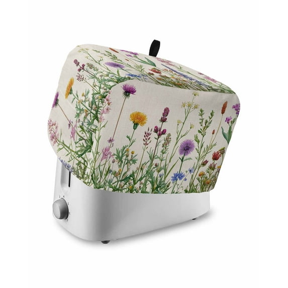 Fsddascl Spring Summer Flowers Toaster Cover 4 Slice, Large Kitchen Appliance Covers, Farmhouse Floral Botanical Rustic Toaster Oven Cover with Loop, Bread Machine Cover Polyester Dust Cover