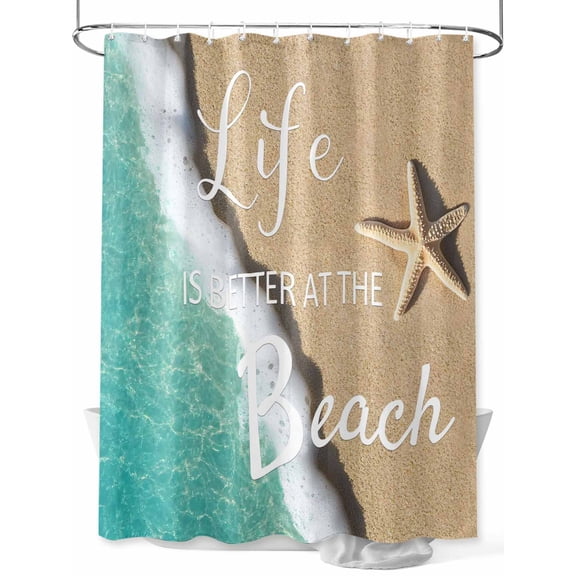 Fsddascl Starfish Beach Shower Curtain Set - Long 72" x 84" Washable Bathtub Curtain with 12 Hooks, Ocean Turquoise Wave Brown Sand Summer Waterproof Fabric Stall Shower Curtains for Bathroom/Bathtub