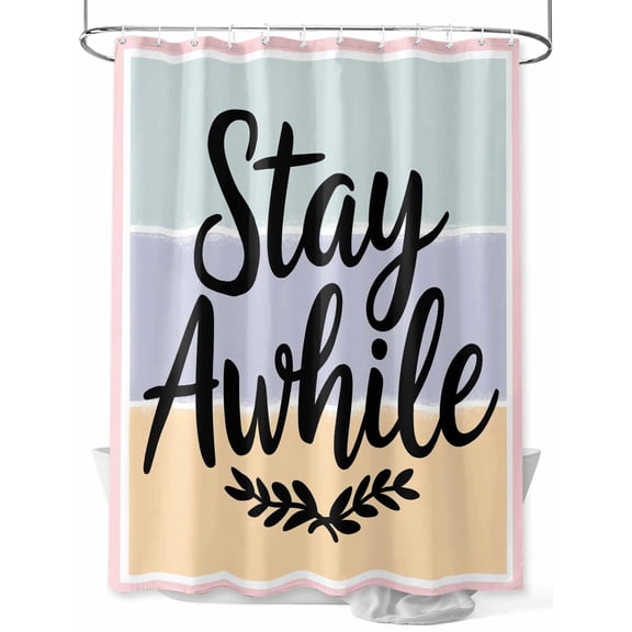 Fsddascl Stay Awhile Shower Curtain Set - Extra Long 72" x 96" Washable Bathtub Curtain with 12 Hooks, Wheat Color Block Stripes Aesthetic Waterproof Fabric Stall Shower Curtains for Bathroom/Bathtub