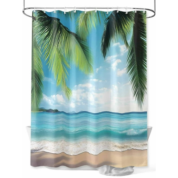 Fsddascl Summer Beach Shower Curtain Set - 54" x 78" Washable Bathtub Curtain with 12 Hooks, Ocean Tropical Palm Tree Seaside Landscape Waterproof Fabric Stall Shower Curtains for Bathroom/Bathtub