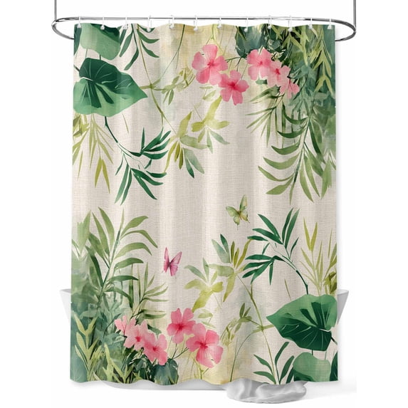 Fsddascl Summer Flowers Shower Curtain Set - 60" x 72" Washable Bathtub Curtain with 12 Hooks, Watercolor Farmhouse Botanical Leaves Waterproof Fabric Stall Shower Curtains for Bathroom/Bathtub