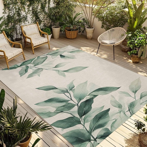 Fsddascl Summer Leaves Outdoor Rug for Patio/Deck/Porch, Non-Slip Large Area Rug 4 x 6 Ft, Retro Country Botanical Leaf Plants Indoor Outdoor Rugs Washable Area Rugs, Reversible Camping Rug Carpet