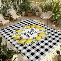 Fsddascl Summer Lemon Outdoor Rug for Patio/Deck/Porch, Non-Slip Large Area Rug 4 x 6 Ft, Farmhouse Country Black White Check Indoor Outdoor Rugs Washable Area Rugs, Reversible Camping Rug Carpet