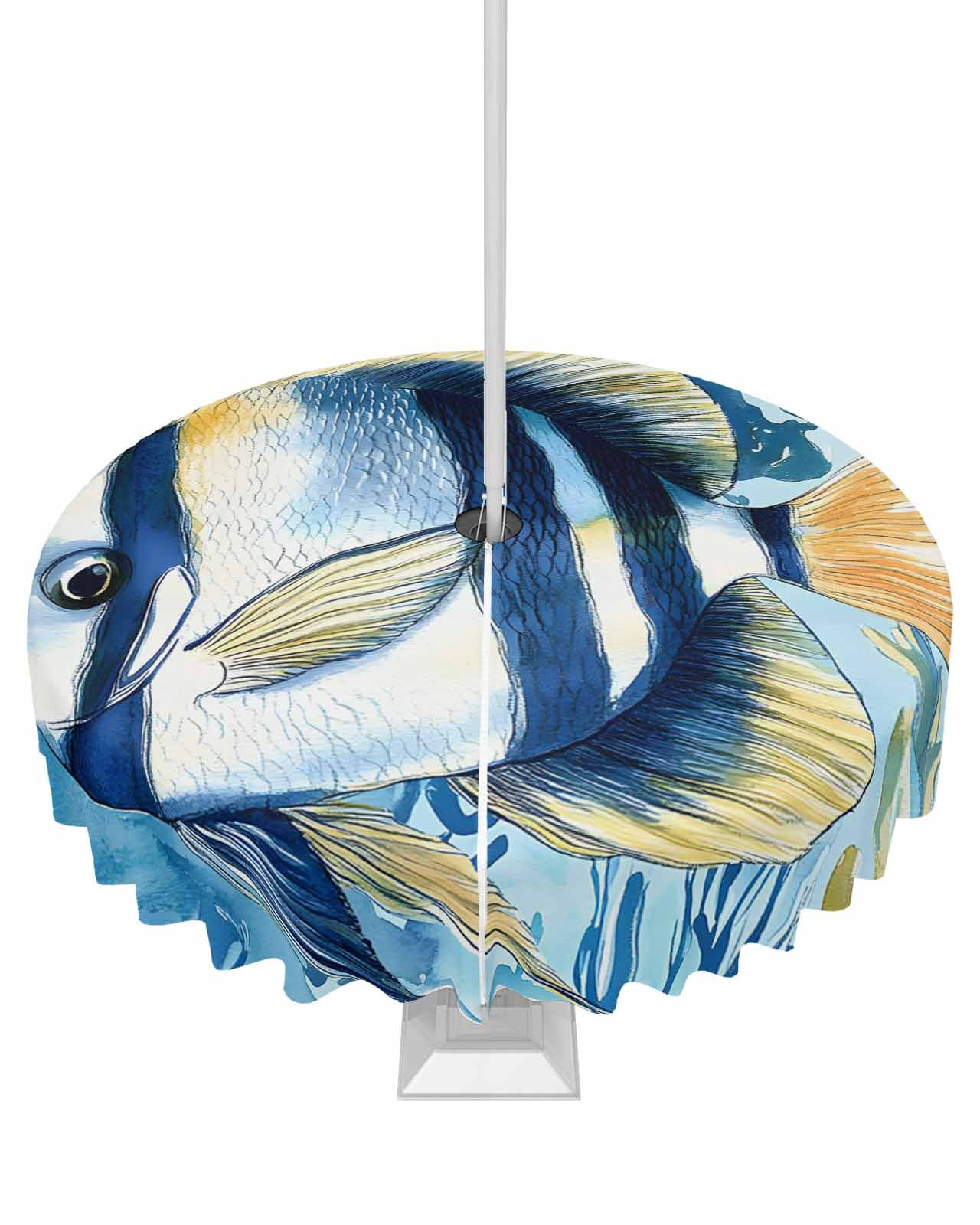 Fsddascl Summer Ocean Fish Outdoor Tablecloth - 54 Inch Round Dining ...
