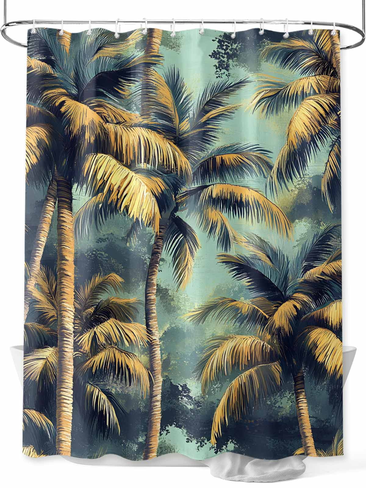 Youyouplus Watercolor Floral Shower Curtain - 70.8x70.8 Inch, Waterproof Polyester, Green Leaves Pattern, 12 Hooks - View #3