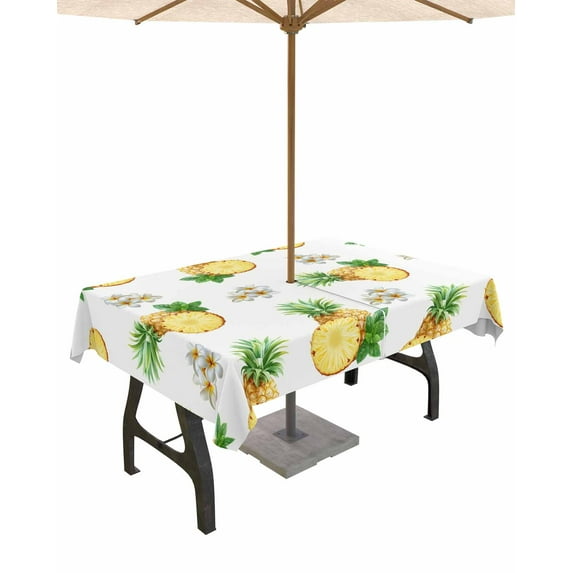 Fsddascl Summer Pineapple Outdoor Tablecloth - 60x120 Inch Rectangle Dining Table Cover, Modern Tropical Fruit Watercolor Waterproof Outdoor Table Cloth with Umbrella Hole & Zipper for Picnic/Patio