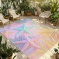 thumbnail image 1 of Fsddascl Summer Pink Romantic Beach Outdoor Rug for Patio/Deck/Porch, Non-Slip Large Area Rug 5 x 8 Ft, Tropical Leaf Ocean Starfish Indoor Outdoor Rugs Washable Area Rugs, Camping Rug Carpet, 1 of 5