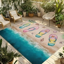 Fsddascl Summer Pink Slippers Outdoor Rug for Patio/Deck/Porch, Non-Slip Large Area Rug 6 x 9 Ft, Turquoise Beach Coastal Starfish Indoor Outdoor Rugs Washable Area Rugs, Camping Rug Carpet