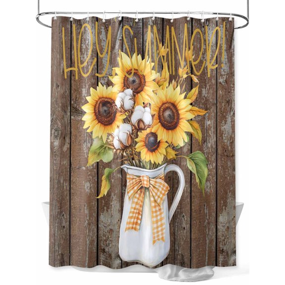 Fsddascl Summer Sunflowers Shower Curtain Set - Small 36" x 72" Washable Bathtub Curtain with 12 Hooks, Blossoming Botanical Florals Wooden Waterproof Fabric Stall Shower Curtains for Bathroom