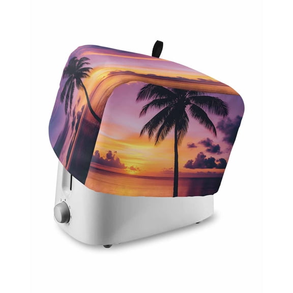 Fsddascl Summer Sunset Toaster Cover 2 Slice, Small Kitchen Appliance Covers, Ocean Seaside Sky Cloud Scenery Palm Tree Toaster Oven Cover with Loop, Bread Machine Cover Polyester Dust Cover