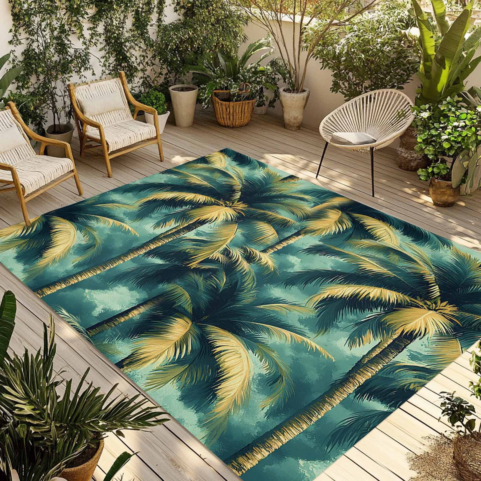 Summer Rug Fsddascl Summer Trees Outdoor Rug for Patio/Deck/Porch, Non-Slip Large ...