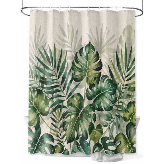 Fsddascl Summer Tropical Leaves Shower Curtain Set - 72" x 78" Washable Bathtub Curtain with 12 Hooks, Vintage Botanical Green Palm Waterproof Fabric Stall Shower Curtains for Bathroom/Bathtub Décor