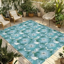 Fsddascl Summer Turquoise Flower Outdoor Rug for Patio/Deck/Porch, Non-Slip Large Area Rug 6 x 9 Ft, Spring Floral Botanical Rustic Indoor Outdoor Rugs Washable Area Rugs, Camping Rug Carpet