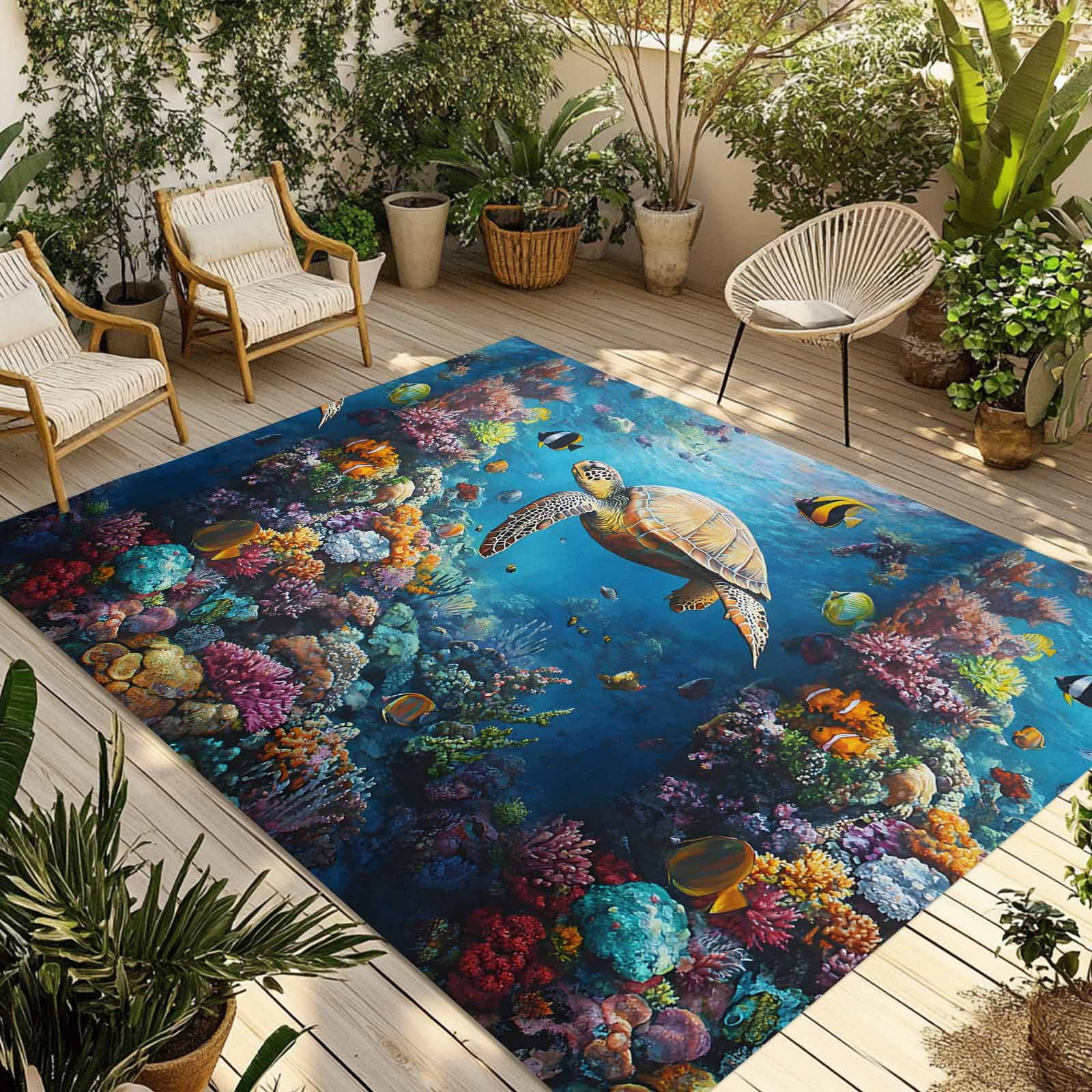 Fsddascl Summer Turtle Outdoor Rug for Patio/Deck/Porch, Non-Slip Large ...