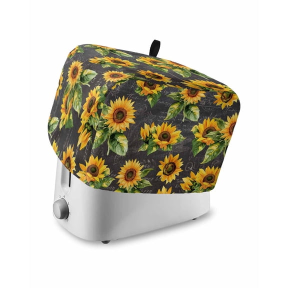 Fsddascl Sunflower Black Retro Toaster Cover 2 Slice, Small Kitchen Appliance Covers, Spring Summer Flowers Botanical Toaster Oven Cover with Loop, Bread Machine Cover Polyester Dust Cover