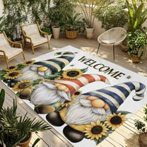 Fsddascl Sunflower Gnomes Outdoor Rug for Patio/Deck/Porch, Non-Slip Large Area Rug 5 x 8 Ft, Yellow Summer Botanical Striped Bee Indoor Outdoor Rugs Washable Area Rugs, Camping Rug Carpet
