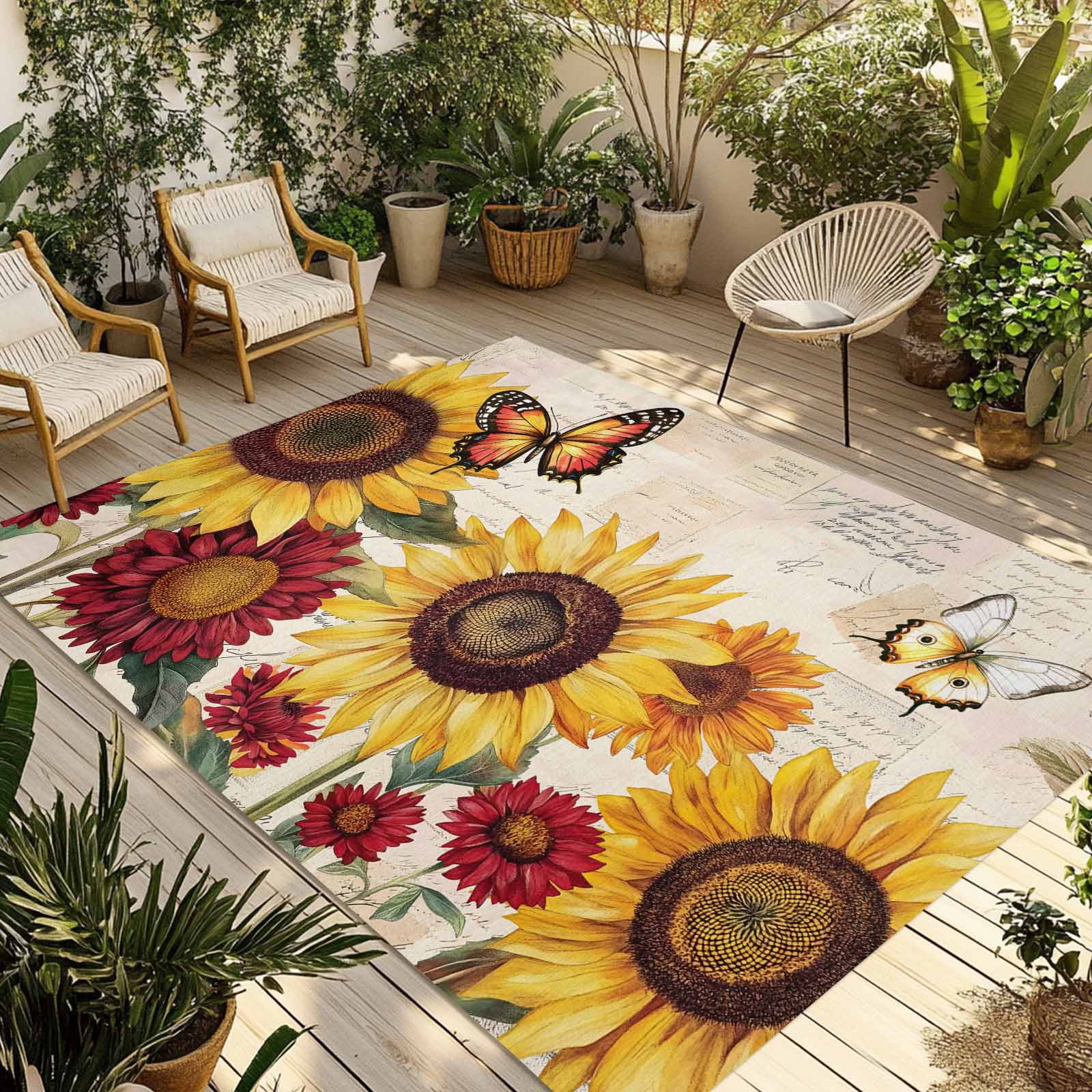 Fsddascl Sunflower Outdoor Rug for Patio/Deck/Porch, Non-Slip Large ...