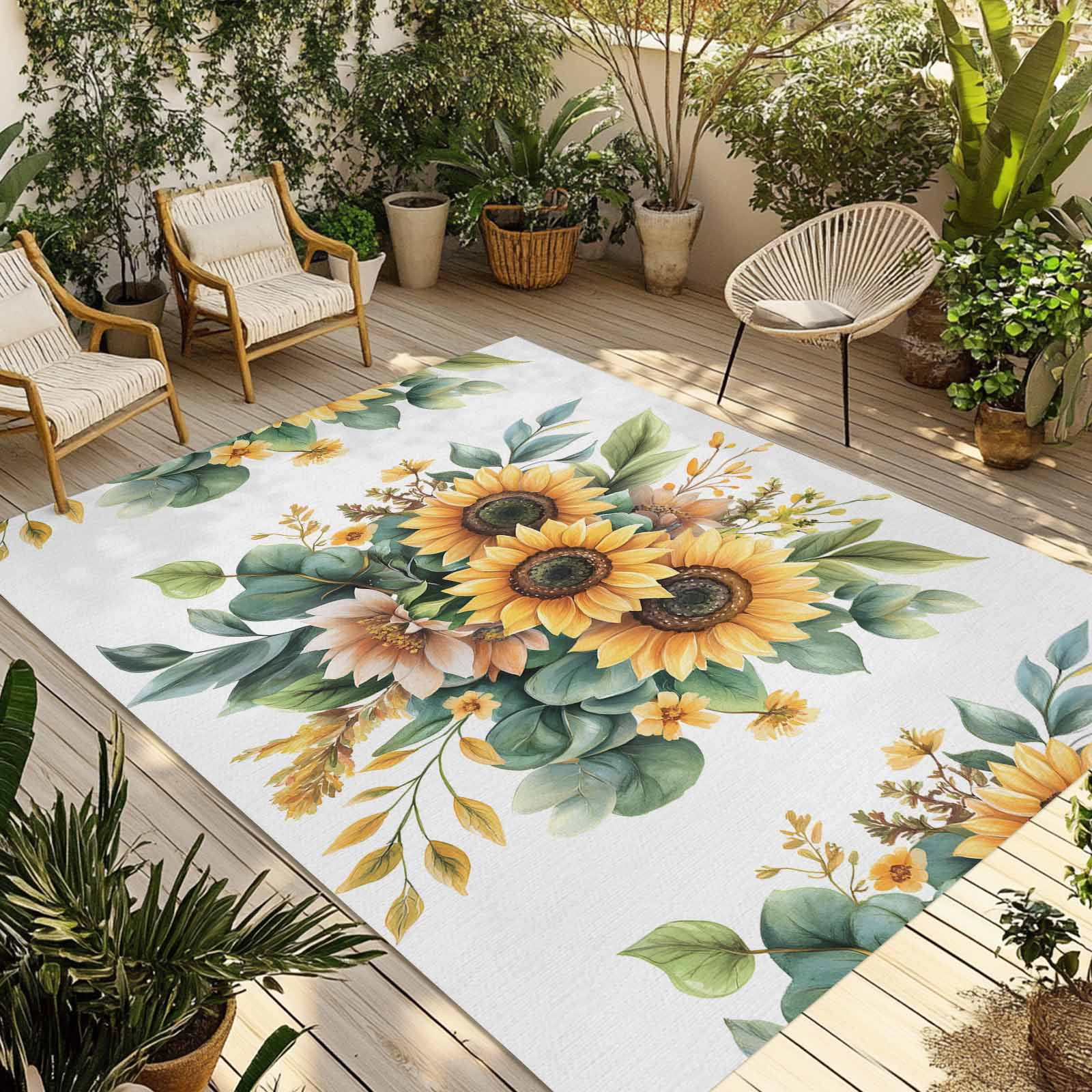 Fsddascl Sunflower Outdoor Rug for Patio/Deck/Porch, Non-Slip Large ...