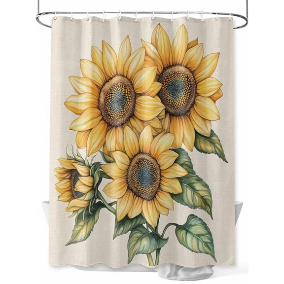 Fsddascl Sunflower Shower Curtain Set - Small 36" x 72" Washable Bathtub Curtain with 12 Hooks, Farmhouse Yellow Botanical Floral Spring Waterproof Fabric Stall Shower Curtains for Bathroom/Bathtub