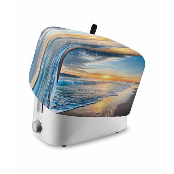 Fsddascl Sunset Beach Toaster Cover 2 Slice, Small Kitchen Appliance Covers, Spray Ocean Waves Sky Nature Scenery Toaster Oven Cover with Loop, Bread Machine Cover Polyester Dust Cover Protection
