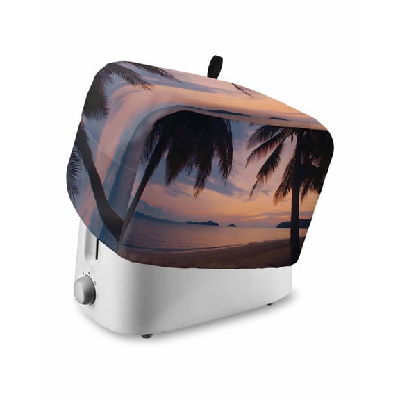 Fsddascl Sunset Summer Toaster Cover 2 Slice, Small Kitchen Appliance Covers, Seasides Palm Tree Leaves Scene Toaster Oven Cover with Loop, Bread Machine Cover Polyester Dust Cover Protection