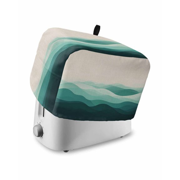 Fsddascl Teal Beige Ombre Small Toaster Cover 2 Slice, Kitchen Appliance Covers, Minimalist Ocean Waves Linen Toaster Oven Cover with Loop, Bread Machine Cover Polyester Dust Cover Protection
