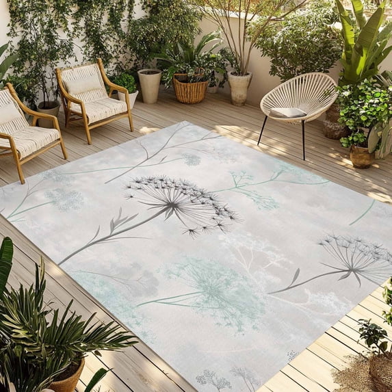 Fsddascl Teal Black Dandelion Outdoor Rug for Patio/Deck/Porch, Non-Slip Large Area Rug 4 x 6 Ft, Vintage Watercolor Floral Indoor Outdoor Rugs Washable Area Rugs, Reversible Camping Rug Carpet