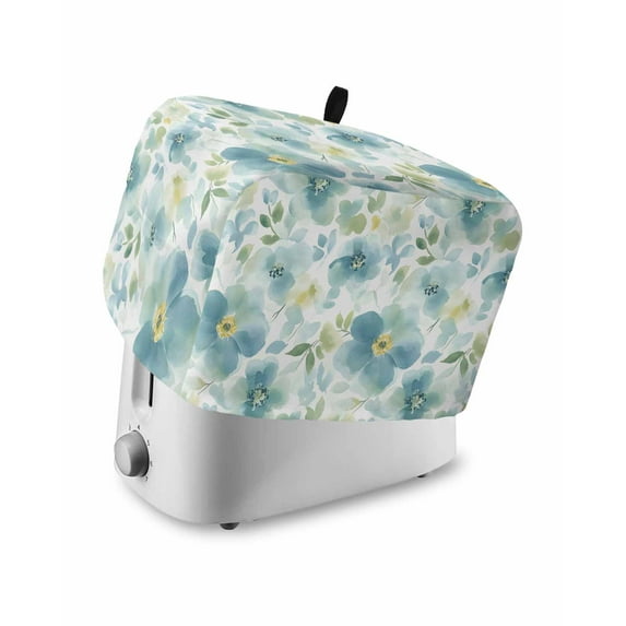 Fsddascl Teal Blue Flower Small Toaster Cover 2 Slice, Kitchen Appliance Covers, Abstract Garden Botanical Leaves Toaster Oven Cover with Loop, Bread Machine Cover Polyester Dust Cover Protection