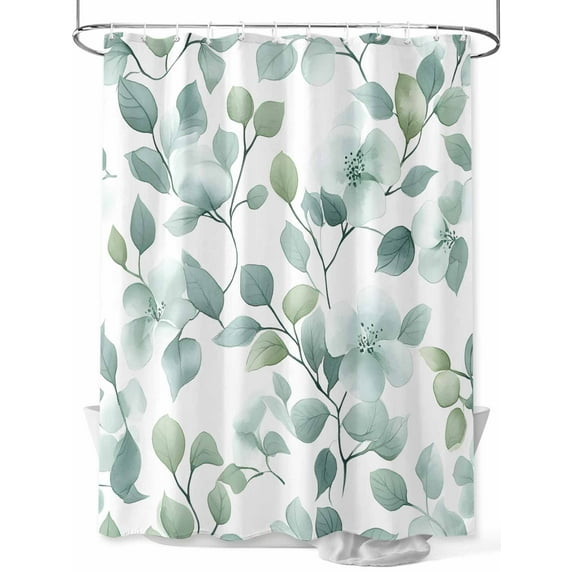 Fsddascl Teal Blue Leaves Shower Curtain Set - 48" x 72" Washable Bathtub Curtain with 12 Hooks, Summer Botanical Watercolor Waterproof Fabric Stall Shower Curtains for Bathroom/Bathtub Décor