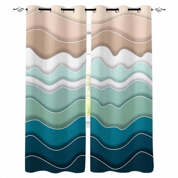 Fsddascl Teal Blue Ombre Stripe Blackout Curtains for Bedroom/Living Room, Thermal Insulated Kitchen Curtains, Abstract Summer Beach Coastal Grommet Darkening Window Treatment Drapes 52"x72"x2