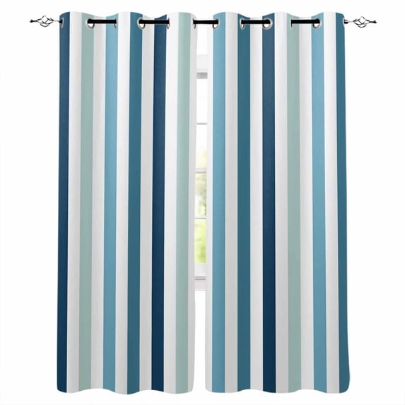 Fsddascl Teal Blue Stripe Blackout Curtains for Bedroom/Living Room, Thermal Insulated Kitchen Curtains, Ombre Geometric Aqua Vertical Striped Grommet Darkening Window Treatment Drapes 27.5"x39"x2