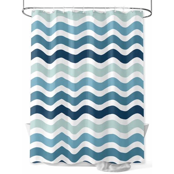 Fsddascl Teal Blue Stripes Ombre Shower Curtain Set - Standard 72" x 72" Bathtub Curtain with 12 Hooks, Gradient White Geometric Ocean Wave Waterproof Fabric Stall Shower Curtains for Bathroom