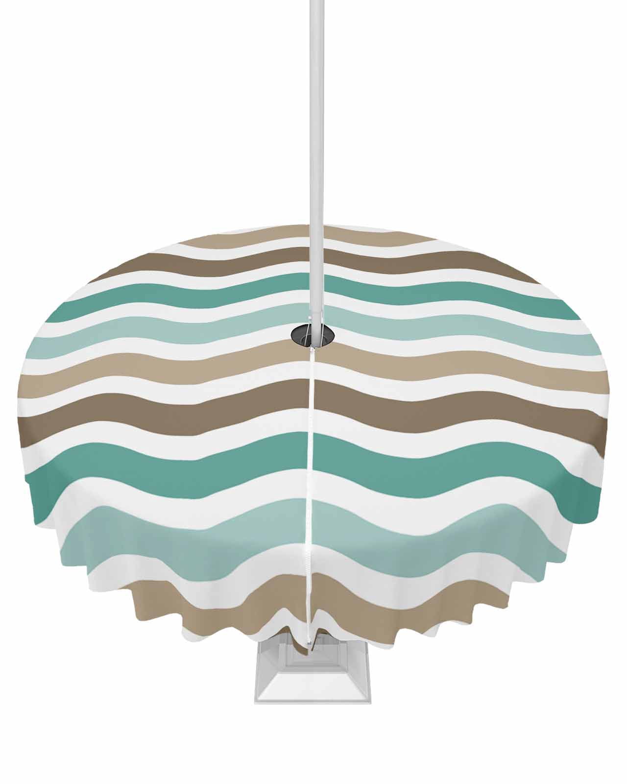 Round Ripple Cloth Fsddascl Teal Brown Ombre Outdoor Tablecloth - 60 Inch Round Dining ...