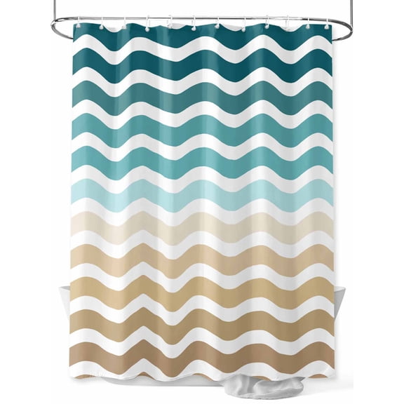Fsddascl Teal Brown Ombre Shower Curtain Set - 54" x 78" Washable Bathtub Curtain with 12 Hooks, Modern Gradient White Geometric Waterproof Fabric Stall Shower Curtains for Bathroom/Bathtub Décor