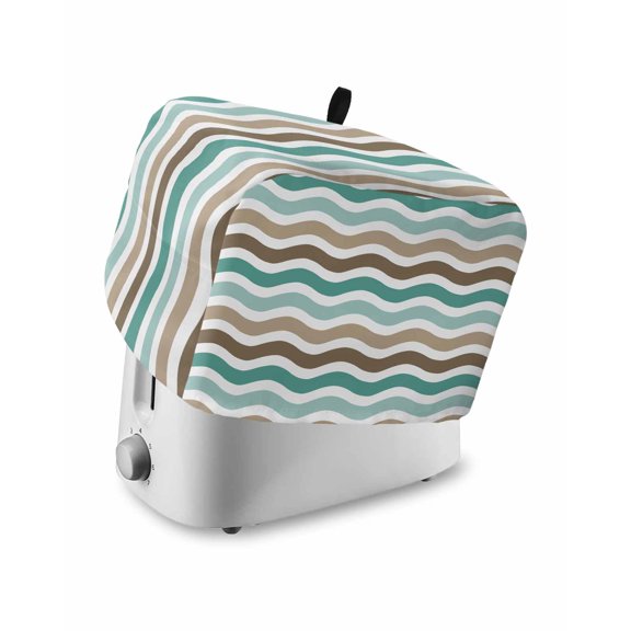 Fsddascl Teal Brown Ombre Small Toaster Cover 2 Slice, Kitchen Appliance Covers, Geometric Striped Water Ripple White Toaster Oven Cover with Loop, Bread Machine Cover Dust Cover Protection