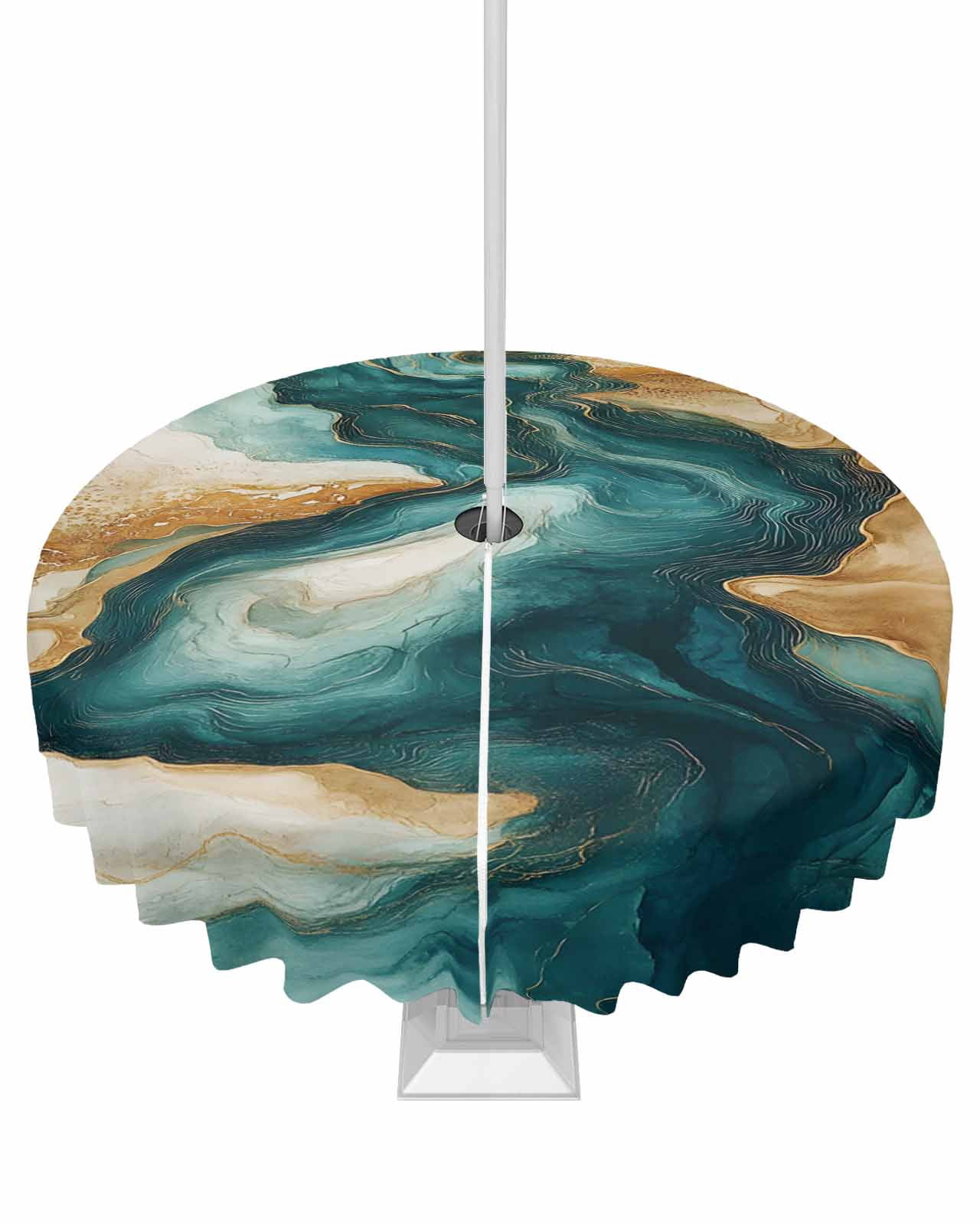 Round Ripple Cloth Fsddascl Teal Brown Outdoor Tablecloth - 54 Inch Round Dining Table ...