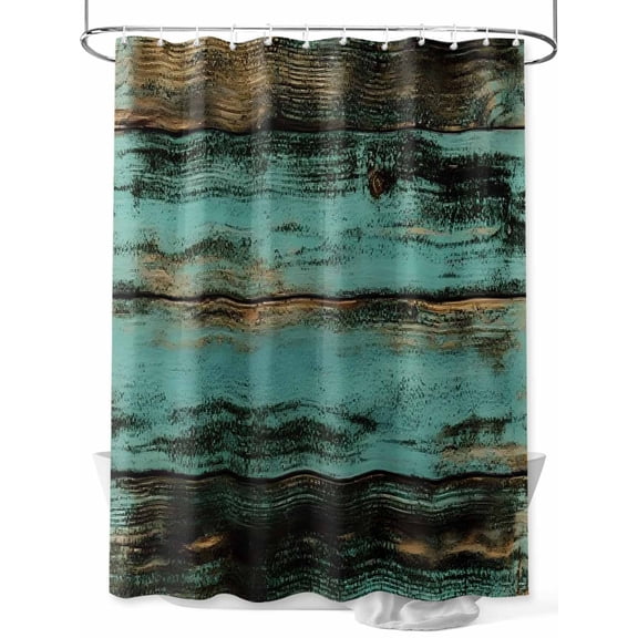 Fsddascl Teal Brown Plank Shower Curtain Set - Small 36" x 72" Washable Bathtub Curtain with 12 Hooks, Farmhouse Vintage Shabby Wood Grain Waterproof Fabric Stall Shower Curtains for Bathroom