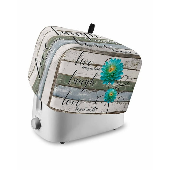 Fsddascl Teal Floral Toaster Cover 4 Slice, Large Kitchen Appliance Covers, Farmhouse Green White Blue Wooden Toaster Oven Cover with Loop, Bread Machine Cover Polyester Dust Cover Protection