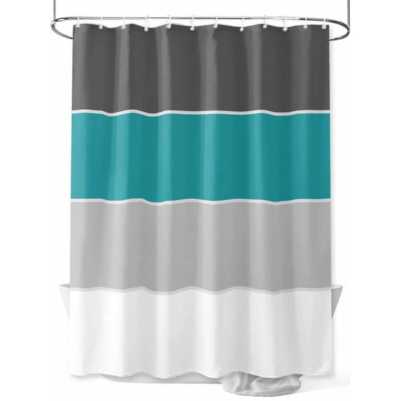 Fsddascl Teal Grey Striped Shower Curtain Set - Long 72" x 84" Washable Bathtub Curtain with 12 Hooks, Farmhouse Modern Waterproof Fabric Stall Shower Curtains for Bathroom/Bathtub Décor