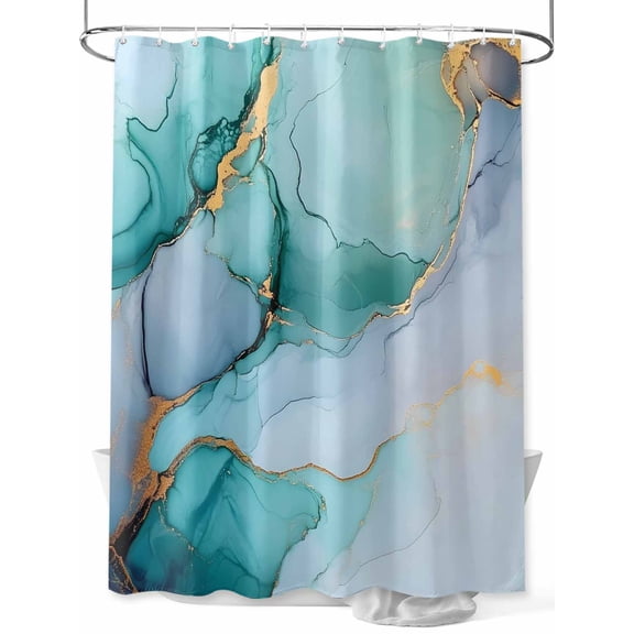Fsddascl Teal Marble Shower Curtain Set - Small 36" x 72" Washable Bathtub Curtain with 12 Hooks, Green Abstract Art Modern Waterproof Fabric Stall Shower Curtains for Bathroom/Bathtub Décor