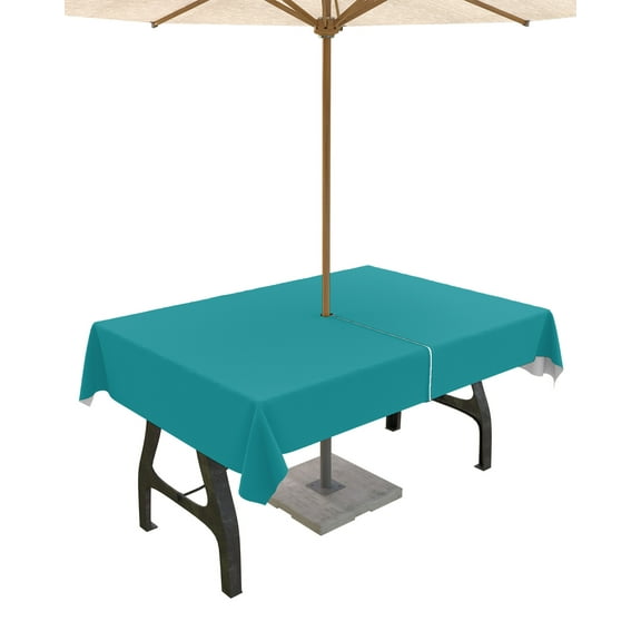 Fsddascl Teal Outdoor Tablecloth - 52x70 Inch Rectangle Dining Table Cover, Turquoise Pure Teal Waterproof Outdoor Table Cloth with Umbrella Hole & Zipper for Picnic/Patio/Party