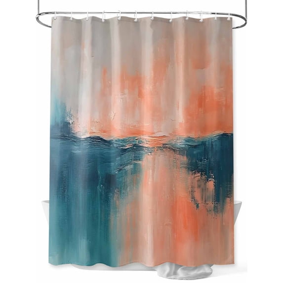 Fsddascl Teal Pink Shower Curtain Set - 48" x 72" Washable Bathtub Curtain with 12 Hooks, Modern Abstract Ombre Oil Painting Aesthetic Waterproof Fabric Stall Shower Curtains for Bathroom/Bathtub
