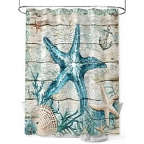 Fsddascl Teal Starfish Coastal Shower Curtain Set - 36" x 78" Washable Bathtub Curtain with 12 Hooks, Summer Beach Nautical Retro Waterproof Fabric Stall Shower Curtains for Bathroom/Bathtub Décor