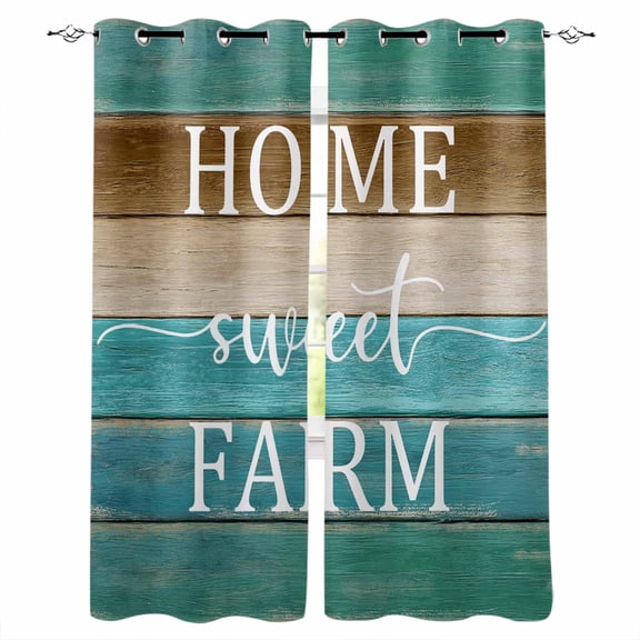 Fsddascl Teal Turquoise Blackout Curtains for Bedroom/Living Room, Thermal Insulated Kitchen Curtains, Vintage Farm Brown Country Wood Grain Grommet Darkening Window Treatment Drapes 27.5"x39"x2